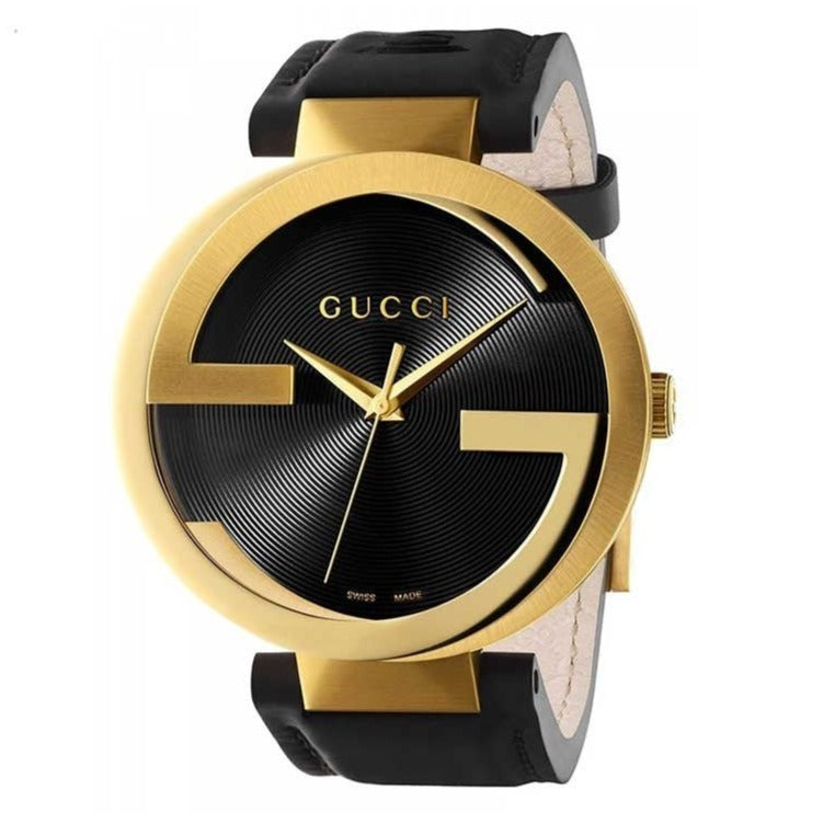 Gucci Interlocking Special Edition Grammy Black Dial Black Leather Strap Watch For Men - YA133208