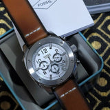 Fossil Modern Machine White Dial Brown Leather Strap Watch for Men - FS4929