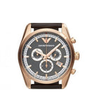 Emporio Armani Chronograph Gray Dial Brown Leather Strap Watch For Men - AR6043