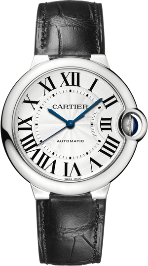 Cartier Ballon Bleu De Cartier Silver Dial Black Leather Strap Watch for Women - WSBB0028