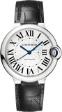 Cartier Ballon Bleu De Cartier Silver Dial Black Leather Strap Watch for Women - WSBB0028