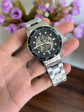 Fossil FB-01 Automatic Skeleton Black Dial Silver Steel Strap Watch for Men - ME3190