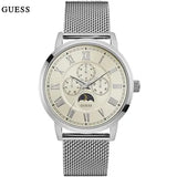 Guess Delancy White Dial Silver Mesh Bracelet Watch for Men - W0871G4