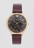 Emporio Armani Quartz Grey Dial Brown Leather Strap Watch For Women - AR11172