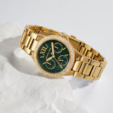 Michael Kors Camille Multifunction Green Dial Gold Steel Strap Watch For Women - MK6981