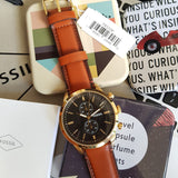 Fossil Townsman Chronograph Black Dial Brown Leather Strap Watch for Men - FS5338