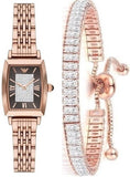 Emporio Armani Gianni T-Bar Analog Crystal Brown Dial Rose Gold Steel Strap Watch For Women - AR11407