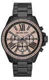 Michael Kors Wren Chronograph Gold Dial Black Steel Strap Watch for Women - MK5961