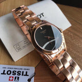 Tissot T Wave Black Dial Rose Gold Steel Strap Watch For Women - T112.210.33.051.00