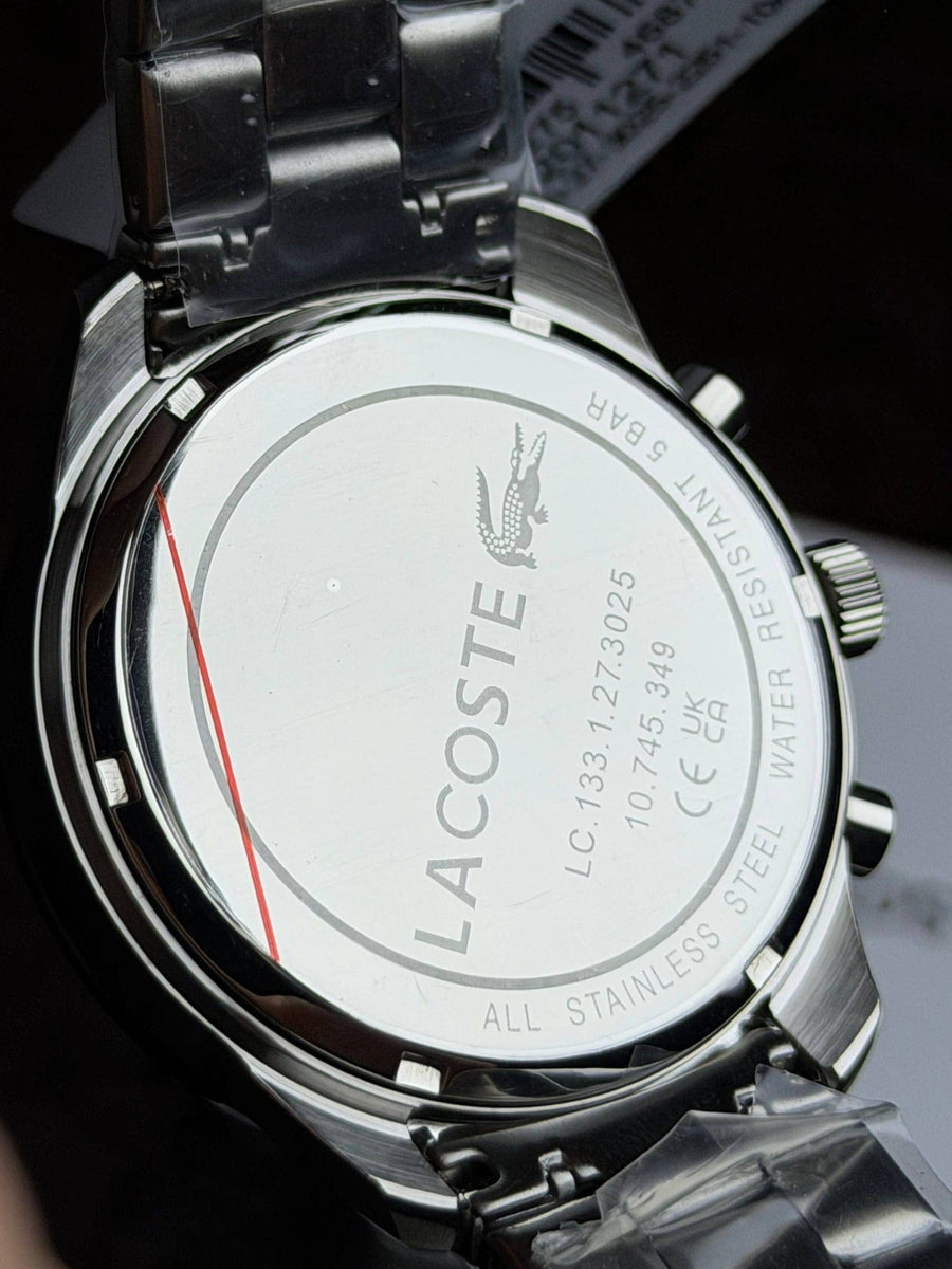 Lacoste Boston Chronograph Beige Dial Silver Steel Strap Watch for Men - 2011271