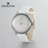 Swarovski Crystalline Hours Silver Dial White Leather Strap Watch for Women - 5295383