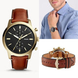 Fossil Townsman Chronograph Black Dial Brown Leather Strap Watch for Men - FS5338