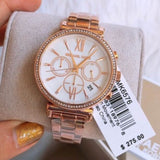 Michael Kors Sofie Chronograph Mother of Pearl White Dial Rose Gold Steel Strap Watch For Women - MK6576