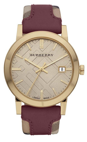 Burberry The City Gold Dial Orange Leather Strap Watch for Women - BU9017