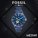 Fossil Crewmaster Sports Automatic Blue Dial Blue Leather Strap Watch for Men - ME3149