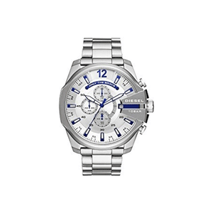 Diesel Mega Chief Chronograph White Dial Silver Steel Strap Watch For Men - DZ4477