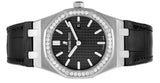 Audemars Piguet Royal Oak Quartz Diamonds Black Dial Black Leather Strap Watch for Women - 67621ST.ZZ.D002CR.01