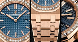 Audemars Piguet Royal Oak Quartz Diamonds Blue Dial Rose Gold Steel Strap Watch for Women - 67651OR.ZZ.1261OR.02