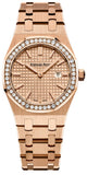 Audemars Piguet Royal Oak Quartz Diamonds Rose Gold Dial Rose Gold Steel Strap Watch for Women - 67651OR.ZZ.1261OR.03