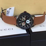 Gucci G-Timeless Chronograph Black Dial Brown Leather Strap Watch For Men - YA126271