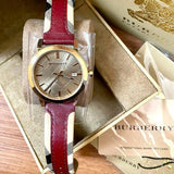 Burberry The City Gold Dial Orange Leather Strap Watch for Women - BU9017