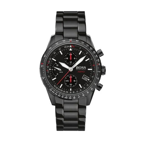 Hugo Boss Aero Black Dial Black Steel Strap Watch for Men - 1513771