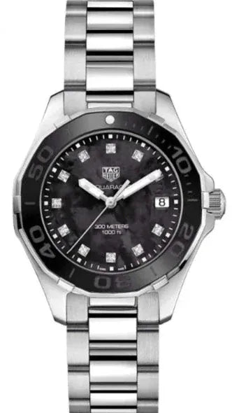 Tag Heuer Aquaracer Quartz Black Dial Silver Steel Strap Watch for Women - WAY131M.BA0748