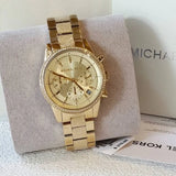 Michael Kors Ritz Chronograph Gold Dial Gold Steel Strap Watch For Women - MK6597