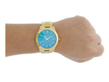 Michael Kors Slim Runway Blue Mother of Pearl Dial Gold Steel Strap Watch for Women - MK3492