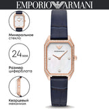 Emporio Armani Gianni T Bar Quartz Mother of Pearl Dial Blue Leather Strap Watch For Women - AR11466