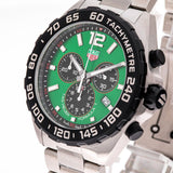 Tag Heuer Formula 1 Quartz Chronograph Green Dial Silver Steel Strap Watch for Men - CAZ101AP.BA0842