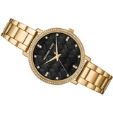 Michael Kors Pyper Three-Hand Black Dial Gold Steel Strap Watch For Women - MK4593