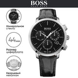 Hugo Boss Chronograph Black Dial Black Leather Strap Watch For Men - 1513266