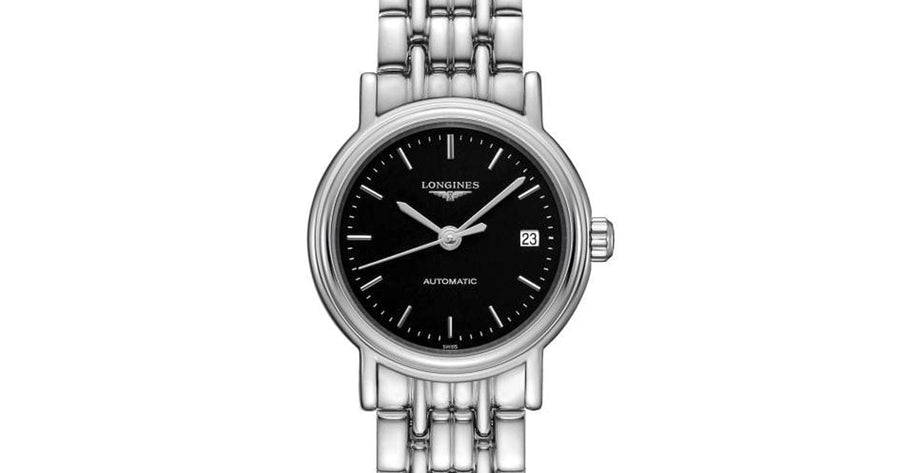Longines Presence 25.5mm Automatic Black Dial Silver Steel Strap Watch for Women - L4.321.4.52.6