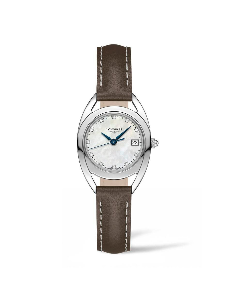Longines Equestrian Mother of Pearl Dial Brown Leather Strap Watch for Women - L6.136.4.87.2