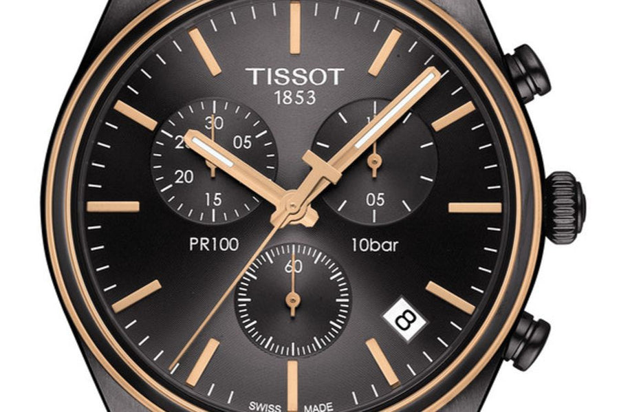 Tissot T Classic PR 100 Chronograph Anthracite Black Dial Black Mesh Bracelet Watch For Men - T101.417.23.061.00