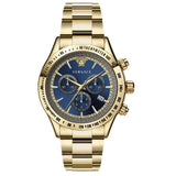 Versace Classic Chronograph Quartz Blue Dial Gold Steel Strap Watch For Men - VEV700619