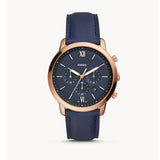 Fossil Neutra Chronograph Blue Dial Blue Leather Strap Watch for Men - FS5454