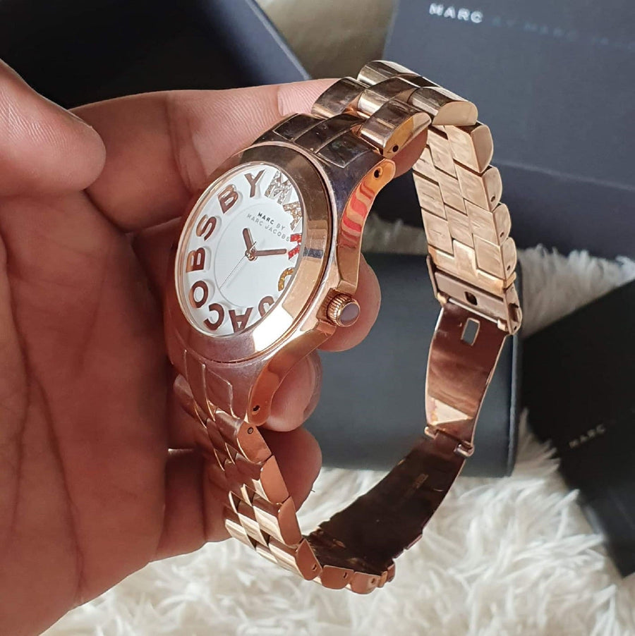 Marc Jacobs Rivera White Dial Rose Gold Steel Strap Watch for Women - MBM3138