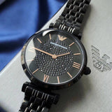 Emporio Armani Gianni T Bar All Black Diamond Dial Watch For Women - AR11245