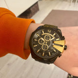 Diesel Mega Chief Chronograph Black Dial Black Steel Strap Watch For Men - DZ4338