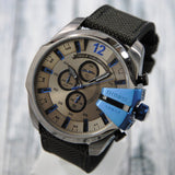 Diesel Mega Chief Chronograph Black Dial Black Leather Strap Watch For Men - DZ4500