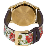 Gucci G Timeless Floral Gold Dial White Leather Strap Watch For Women - YA1264084