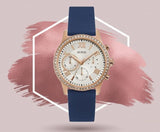 Guess Solar White Rose Gold Dial Blue Rubber Strap Watch For Women - W1135L3