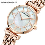 Emporio Armani Gianni T Bar Mother of Pearl Rose Gold Stainless Steel Strap Watch For Women - AR1909