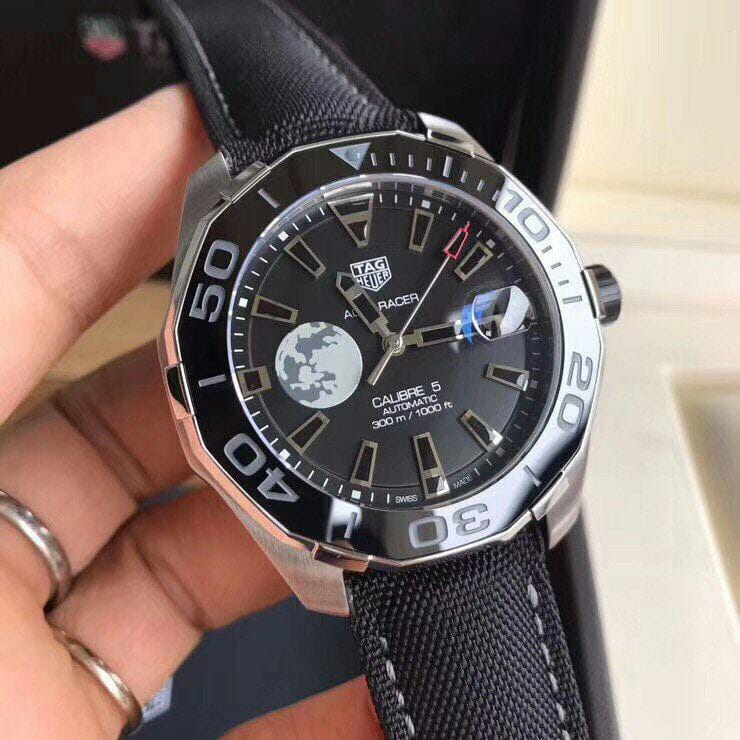 Tag Heuer Aquaracer Calibre 5 Moon Black Dial Black Nylon Strap Watch for Men - WAY201J.FC6370