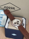 Fossil Retro Traveler Chronograph White Dial Brown Leather Strap Watch for Men - CH2886