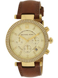 Michael Kors Parker Champagne Dial Brown Leather Strap Watch for Women - MK2249