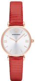 Emporio Armani Gianni T Bar Silver Dial Red Leather Strap Watch For Women - AR1876