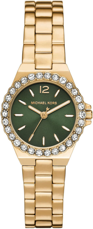 Michael Kors Lennox Quartz Green Dial Gold Steel Strap Watch For Women - MK7395